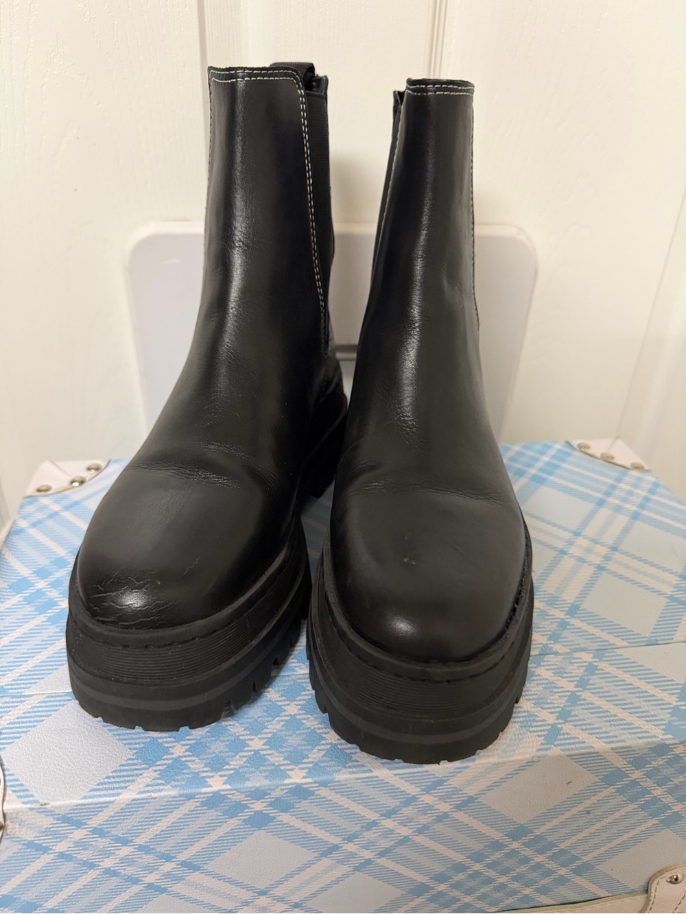 Marc Fisher Black Lug Platform Chelsea Booties